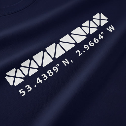 Close-up of the Dark Archibald Leitch design on t-shirt fabric