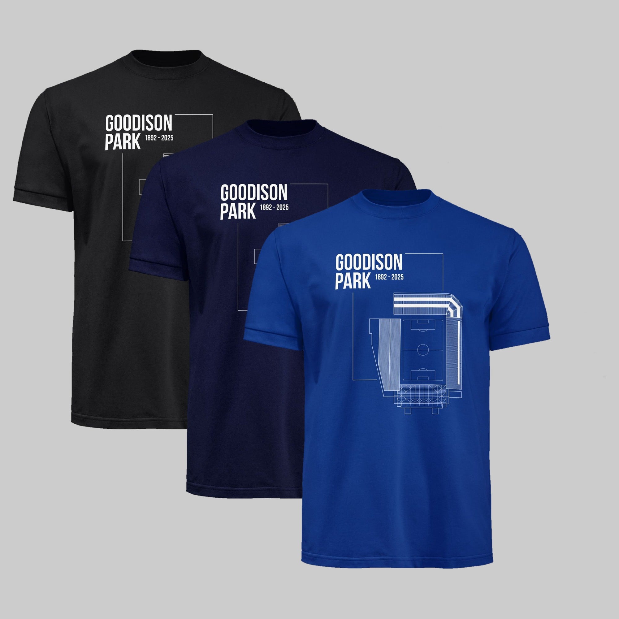 Goodison Park Blueprint Everton t-shirt 3-pack in navy, black and blue