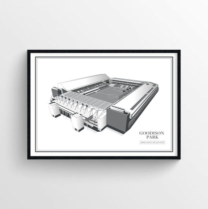 Goodison Park Line Drawn Landscape - Everton Print - Forever Everton