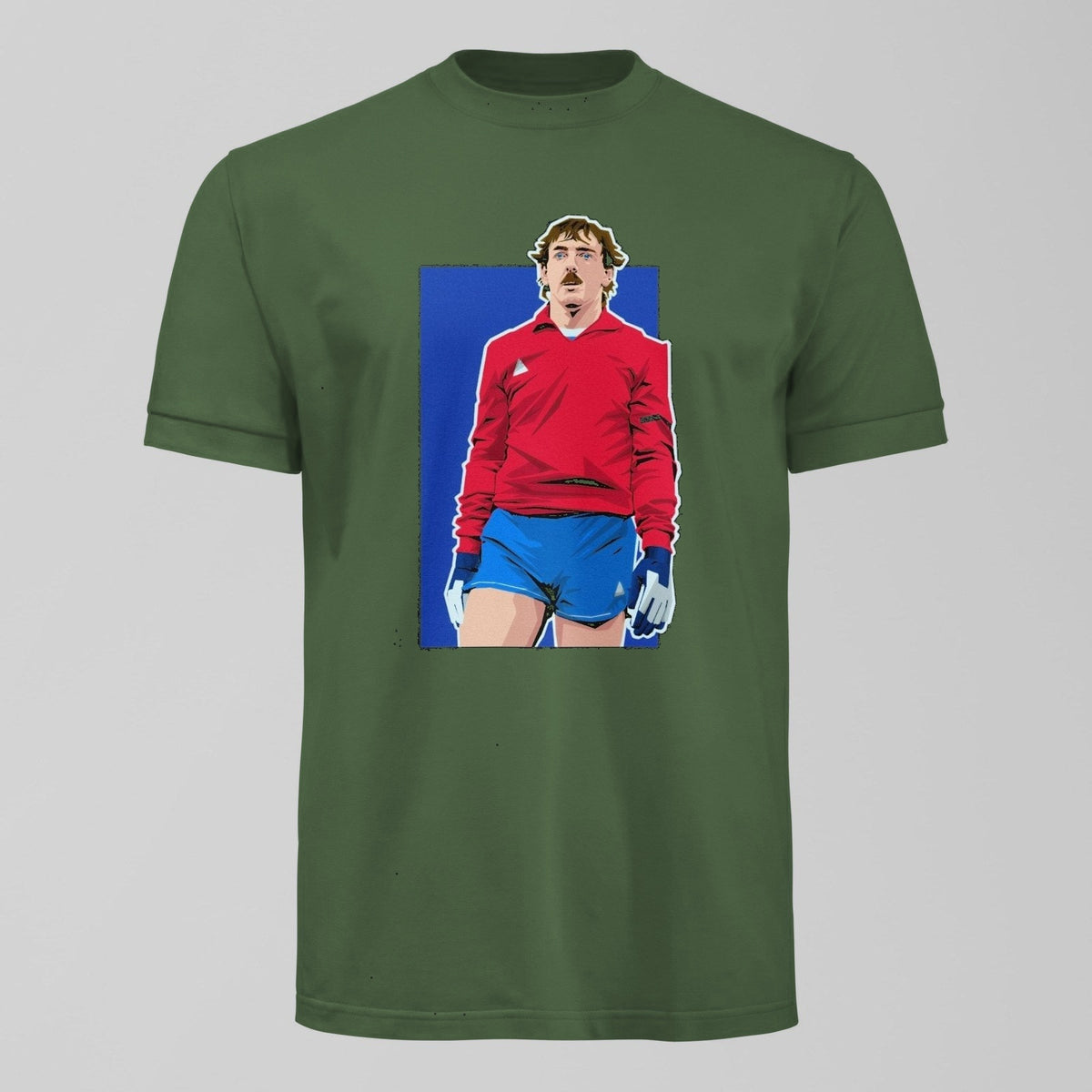Neville Southall ECWC Final Minimalist T-Shirt in Green by Forever Everton
